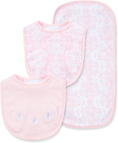 Little Me Baby Girls' 3-Piece Damask Scroll Bib and Burp Set...