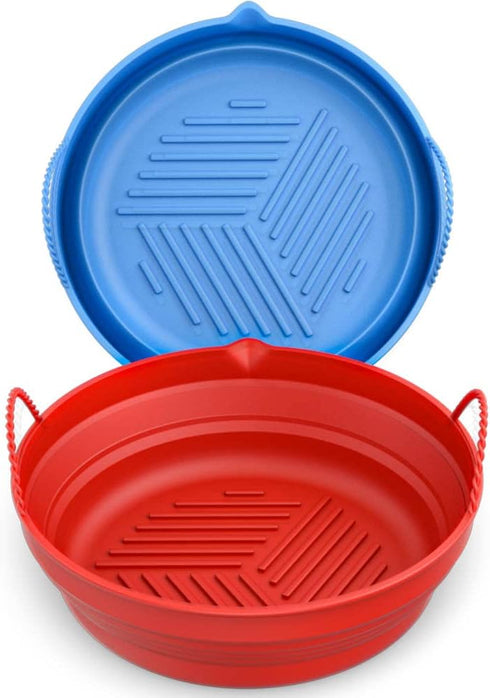Silicon Air Fryer Liners by SOOBRO (2 pcs) - 8” Reusable Round Non-Stick Air Fryer Baking Tray - Foldable Heat Resistant and Easy to Clean Airfrye...
