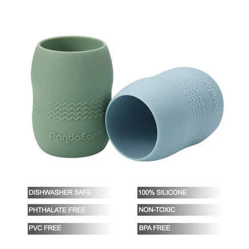 PandaEar 2 Pack100% Tiny Silicone Drinking Training Cup for Baby and Toddler (Blue/Green)...