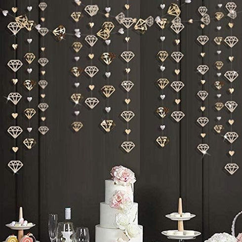 52 Ft Valentines Day Party Decorations Champagne Gold Heart Garland Hanging Paper Diamond Heart Streamer Banner for Engagement Bachelorette Bridal...