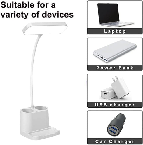 Adjustable Gooseneck Reading Lamp with Pen Holder/Phone Holder?Home Office Desk Lamp with Touch Control? 3 Color Modes,Stepless Dimming, Rechargea...