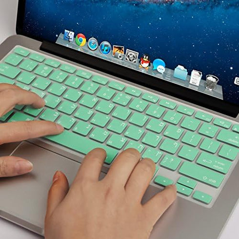XSKN Hebrew Israel Language Mint Green Color Silicone Keyboard Skin Cover for 2015 and Ealier Released MacBook Air 13, Pro 13 15 17 inch, US Layou...