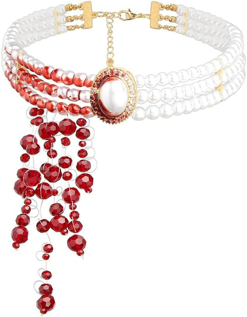 Dripping Blood Necklace,Man-made Pearls Choker Halloween Party Beads Necklace Vampire Witch Party Costume...