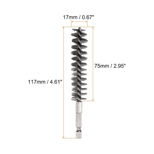 3pcs Stainless Steel Bore Brush 17mm Dia Cleaning Wire Brush with Handle 1/4 Inch Hex Shank for Tubes, Ports, Bearings...