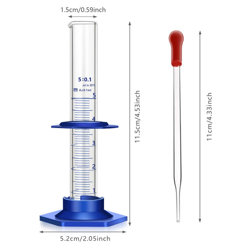 Thick Glass Graduated Cylinder Measuring Liquid Lab Cylinders with Anti-falling Plastic Base and Bumper Guards (glass, 5ML)...