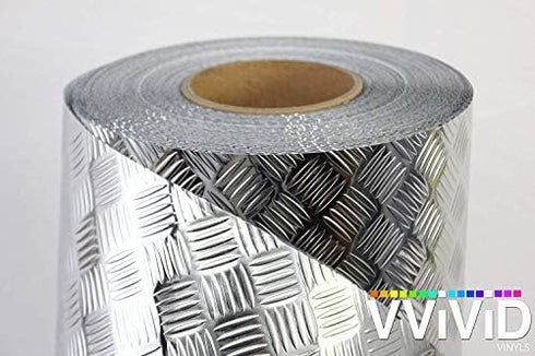 VViViD Metallic Industrial Diamond Plate Chrome Finish Self-Adhesive Vinyl Sheet Roll for Craft & Hobby Application (Silver 6ft x 17.8 Inch)...