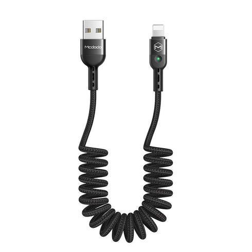 mcdodo Anti Winding Cable, LED Coiled Cord Nylon Braided Sync Charge USB Data 6FT/1.8M Cable Compatible New Phone List Below (Black, 6FT/1.8M)...