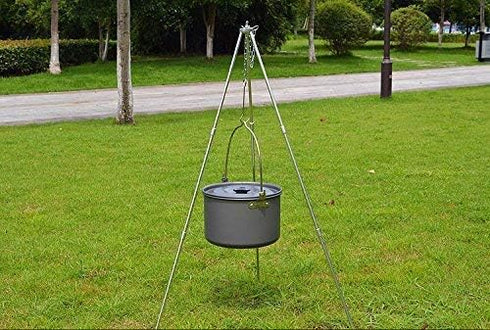 Sutekus Camping Tripod Camp Fire Tripod Portable Campfire Cooking Dutch Oven Tripod and Lantern Hanger silver...