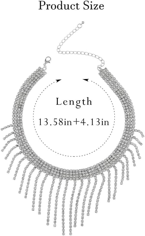 Rhinestone Choker Necklaces Silver Neck Chain Sparkly Tassel Necklace Dainty Party Prom Necklace Jewelry for Women...