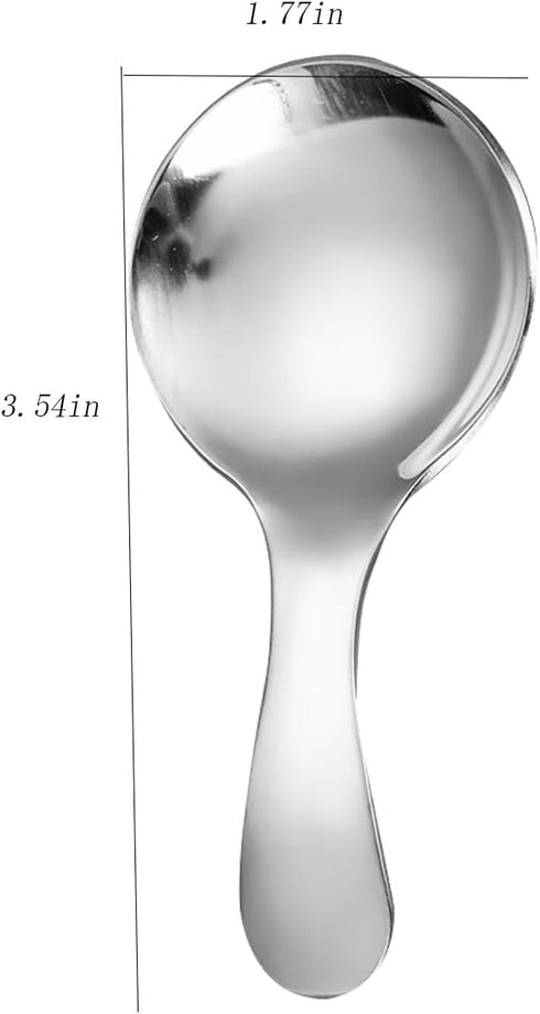 6 Pcs Stainless Steel Short Handle Thickened Small Round Spoons For Honey Candy Coffee Tea Salt Jam and Mustard - Ice Cream Dessert Spoon (D Silve...