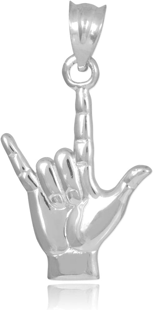 925 Sterling Silver I Love You Hand Sign Language Charm Pendant...
