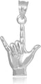 925 Sterling Silver I Love You Hand Sign Language Charm Pendant...