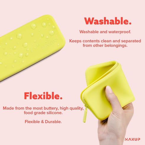 MAKUP Silicone Makeup Bag, Makeup Brush Holder with Zipper for Organizing Cosmetics, Makeup Brushes, Tools and Pencils, Washable Makeup Brush Hold...