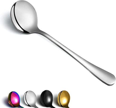 Soup Spoon of 12, Berglander 7.5" Stainless Steel Round Spoons Silverware, Table Spoon Set Sturdy Easy To Clean, Dishwasher Safe...