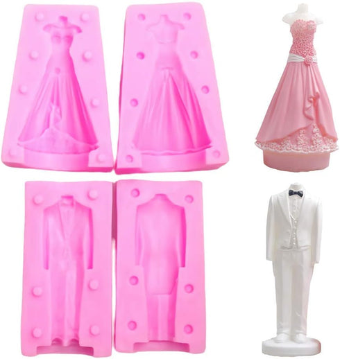 3D Bride and Groom Tuxedo Wedding Dress Set Silicone Candle Soap Mold Chocolate Mold for Wedding Cake Decorating Wedding Candle Favors Gifts (Set ...