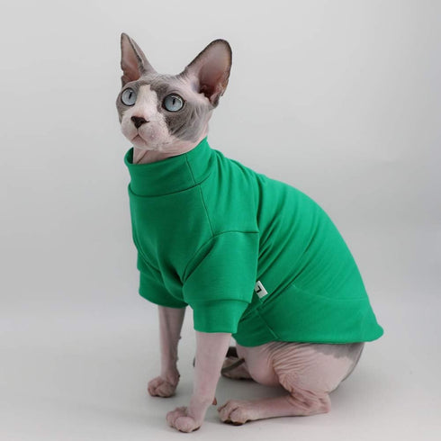 Sphynx Hairless Cat Cotton Tshirts Pet Clothes, Pullover Kitten T-Shirts with Sleeves, Cats & Small Dogs Apparel Solid Color (M+ (7.2-8.7 lbs), Gr...