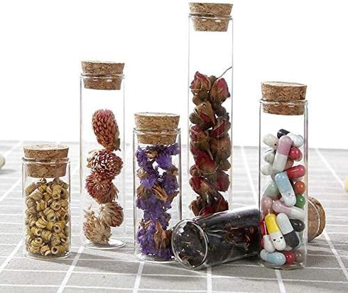 10Pcs 60ml Glass Test Tubes with Cork Stoppers Empty Refillable Clear Flat Borosilicate Glass Bottles Vials Jars for Beads Candy Storage Party Fav...