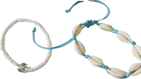 2 Pcs Shell Anklets for Women White Beaded Ankle Bracelets Adjustable Ankle Bracelets Summer Beach Jewelry for Teen Girls...