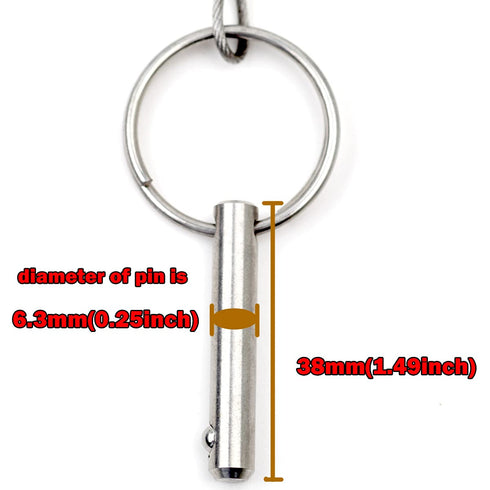 Boat Bimini Pin 4PCS Quick Release Pin 1/4" Diameter w/Lanyard Prevents Loss, Full 316 Stainless Steel, boat tops and support poles sailboat Acces...