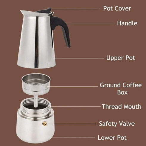 kkhouse Stainless Steel Coffee Pot Mocha Espresso Latte Percolator Stove Coffee Maker Pot Percolator Drink Tool Cafetiere Latte Stovetop (100ml)...