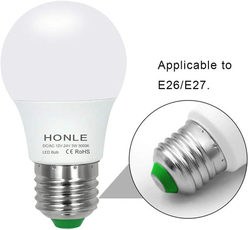 Honle E26 LED Light Bulbs 3W 12V Low Voltage Warm White 3000K E27 Edison Standard Screw Base 25W Equivalent Pack of 2...