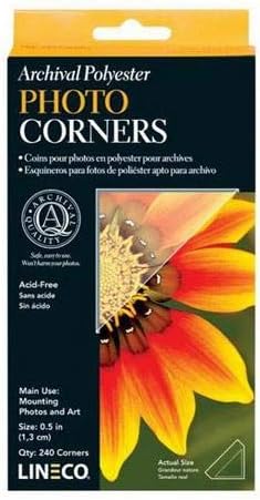Lineco Archival Polypropylene Mounting Corners, Acid-Free Self-Adhesive, 0.5 Inch, Displaying Artwork Certificates Pictures (Pack of 240) Clear...