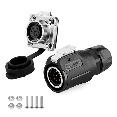 CNLINKO 5A Male Socket Plug M16 9PIN Audio Connector Waterproof, Panel Mount Ethernet Signal Connector, Solder Wire to Board Connector for Indoor ...