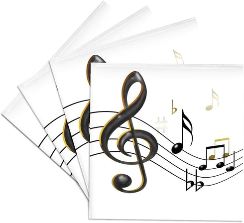 3dRose Music Notes Clef, Sixteenth, Quarter Notes, Beamed Notes, Flats and Sharps in Black and Gold - Ceramic Tile Coasters, Set of 4 (CST_55502_3...