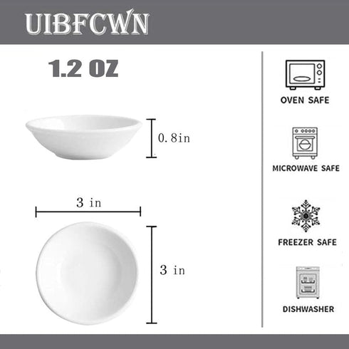 UIBFCWN 6 Pack Soy Sauce Dish 3inch Ceramic Dipping Bowls Bulk, 1.2 Oz White Dipping Sauce Bowls/Dishes, Small Dipping Sauce Cups for Sushi Ketchu...