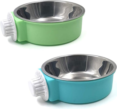 N//A 2Pcs Crate Dog Bowl, Removable Stainless Steel Hanging Pet Cage Bowl, Pet Food Water Bowl for Cat Puppy Bird Rabbit (Green,Blue)...