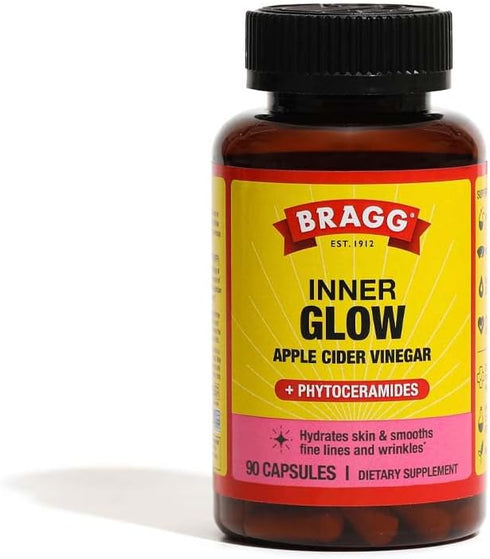 Bragg Inner Glow Apple Cider Vinegar and Phytoceramide Capsules - 750mg of Acetic Acid – Energy & Weight Management Support - Promotes Skin Hydrat...