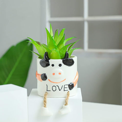 Ceramic Cow Planter, Cute Cartoon Smooth Glazed Flower Plant Pots Drainage Hole Small Succulent Pots for Mini Flower Planters Cactus, Plants Not I...