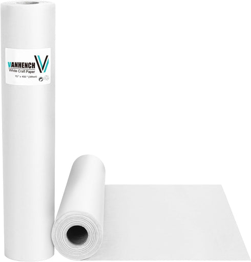 White Wrapping Paper 15''×450'', Bulletin Board Paper Roll, White Kraft Paper Easel Painting Art Paint Drawing Paper for Kids, Poster Paper, Chris...