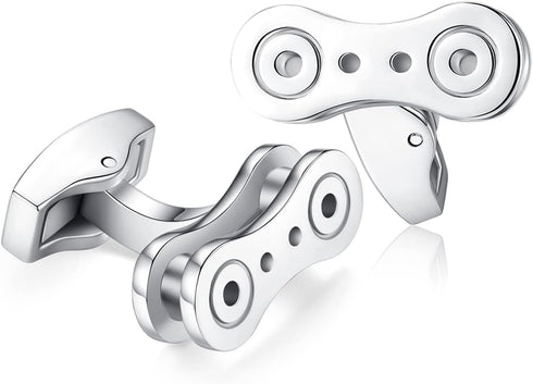 HONEY BEAR Cufflinks for Men Silver Bicycle Bike Chain for Wedding Business Gift...
