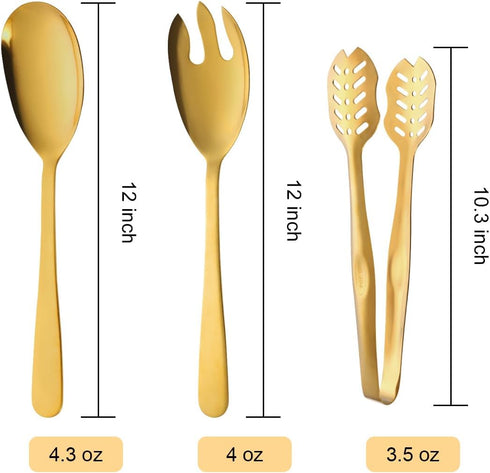 Salad Spoon and Fork Stainless Steel Tong Serving Set, Heavy Duty Smooth Finish Metal Serving Utensils Large Salad Servers for Home Kitchen Party ...