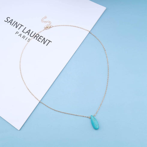 Bohemian Waterdrop Turquoise Choker Necklace Teardrop Turquoise Bead Necklace Turquoise Pendant Necklace Blue Natural Stone Necklace Chain Jewelry...