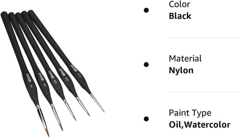 Detail Paint Brushes Set Artist Paint Brushes Painting Supplies for Art Watercolor Acrylics Oil, 5 Pieces (Black)...