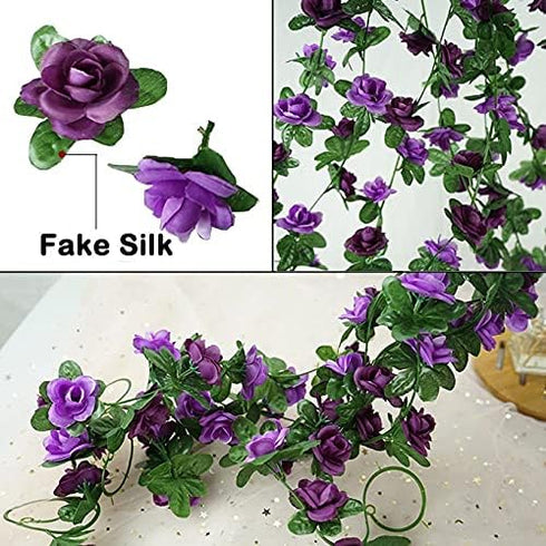 4 Pcs 33 Ft Fake Rose Vine Flowers Plants Artificial Flower Hanging Rose Ivy Home Hotel Wedding Party Garden Art Decor Garden Craft Arrangement De...