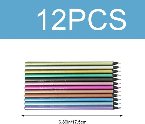 12 Pack Metallic Colouring Pencils Colour Therapy Metallic Pencils Black Wooden Colour Drawing Pencils for Adult Kids Beginner Artist Painting...