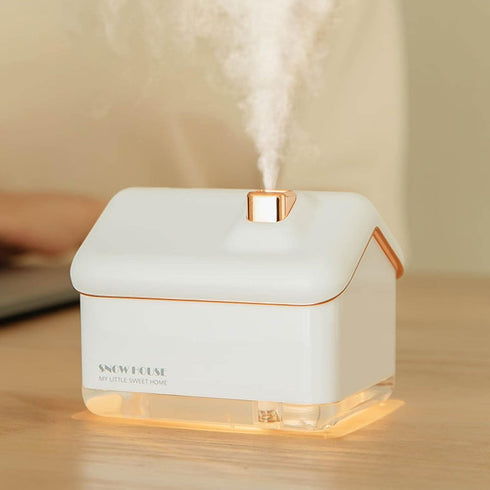 Desktop Humidifier, Snow House Humidifier 2 Speed Adjustment Portable Silent USB Plug In Gift with Night Light for Living Room (White)...