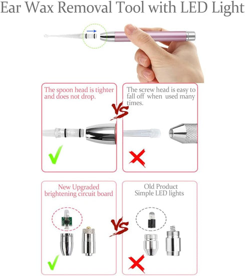 Ear Wax Removal Tool?Ear Pick?LED Lights Ear Cleaning Kit?Updated Version?Non-Slip?Soft Safety Spoon Head?BPA Free?Replaceable and Easy to Clean?S...