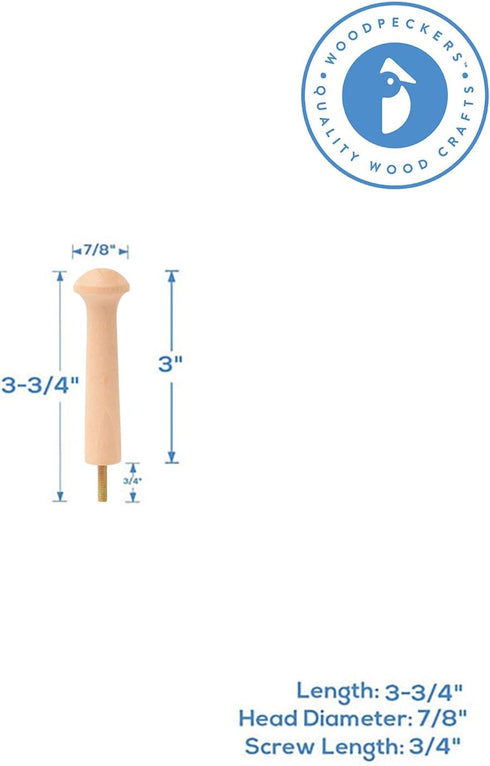 Woodpeckers Screw on Wooden Shaker Pegs 3-1/2-inch w/ 1/2-inch Tenon, Pack of 10 Wooden Wall Hooks, Wood Hooks for Hanging Shaker Peg Rail and DIY...
