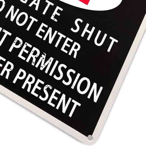 Warning Beware Of Dog Metal Sign No Trespassing Dog On Premises Stop Keep Gate Shut Do Not Enter Without Permission Or Owner Present, Suitable For...