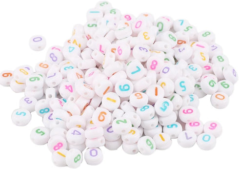 300pcs White Acrylic Number Beads 7x4mm Mixed Number Beads Acrylic Plastic Round Shape Loose Beads (White & Color)...