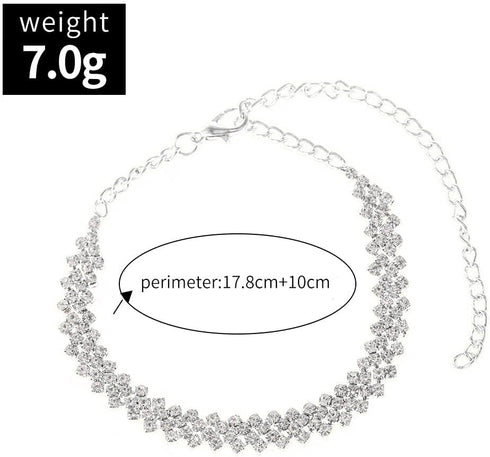 Pingyongchang Heart Rhinestone Ankle Bracelets for Women, Adjustable Silver Shiny Tennis Anklets,Stretch Love Twinkle Cubic Zircon Diamond Anklet ...