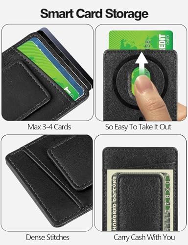 Magnetic Card Wallet Holder for Apple, Magnetic Card Holder Compatible with iPhone 12/13/ 14/15, Magnetic Leather Wallet for iPhone 15/15 Pro/14/1...