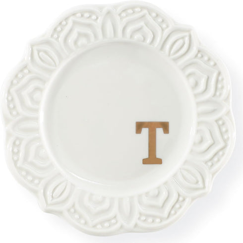 Scwhousi Initials Ring Dish T-Ceramic Jewerly Tray Trinket Dish for Rings Earrings Necklaces Bracelet Watch Keys,Monogrammed Gifts for Women Valen...