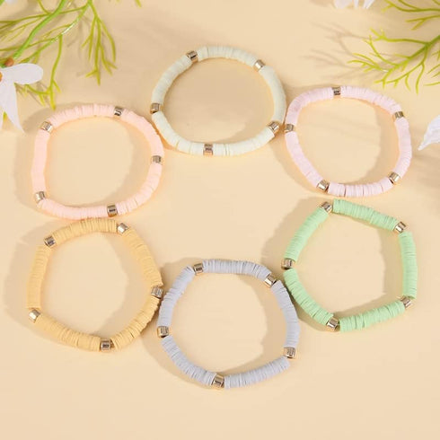 Bohemian Ploymer Clay Surfer Bracelet for Women Teen Girls Summer Beach Layering Colorful Beaded Stretch Stackable Friendship Boho Bead Bracelet S...