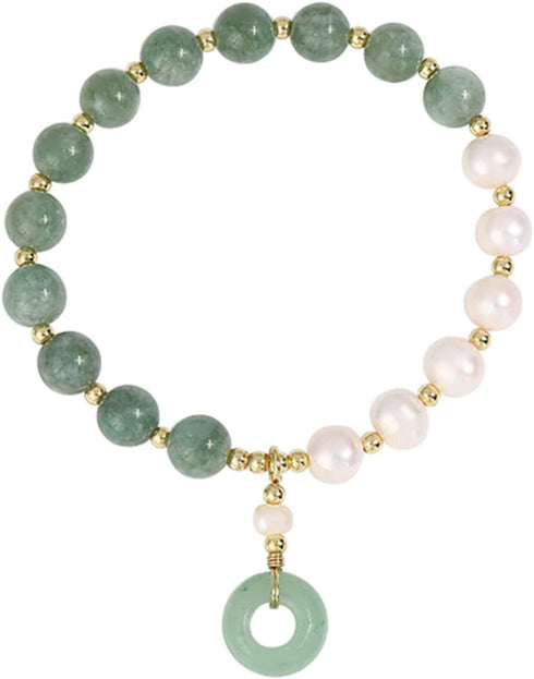 Healing Crystal Bracelet Gold Wealthy Lucky Pearl Feng Shui Jade Bracelet for Women...