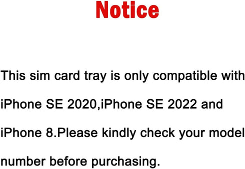 Single SIM Card Tray Holder Slot Replacement for iPhone SE 2020 / SE 2022/8 (Black) with Waterproof Rubber Ring and Eject Pin......